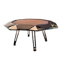 Table de jeu de société et d’échecs moderne en verre, de luxe, à huit places, avec pieds en acier inoxydable, idéale pour les