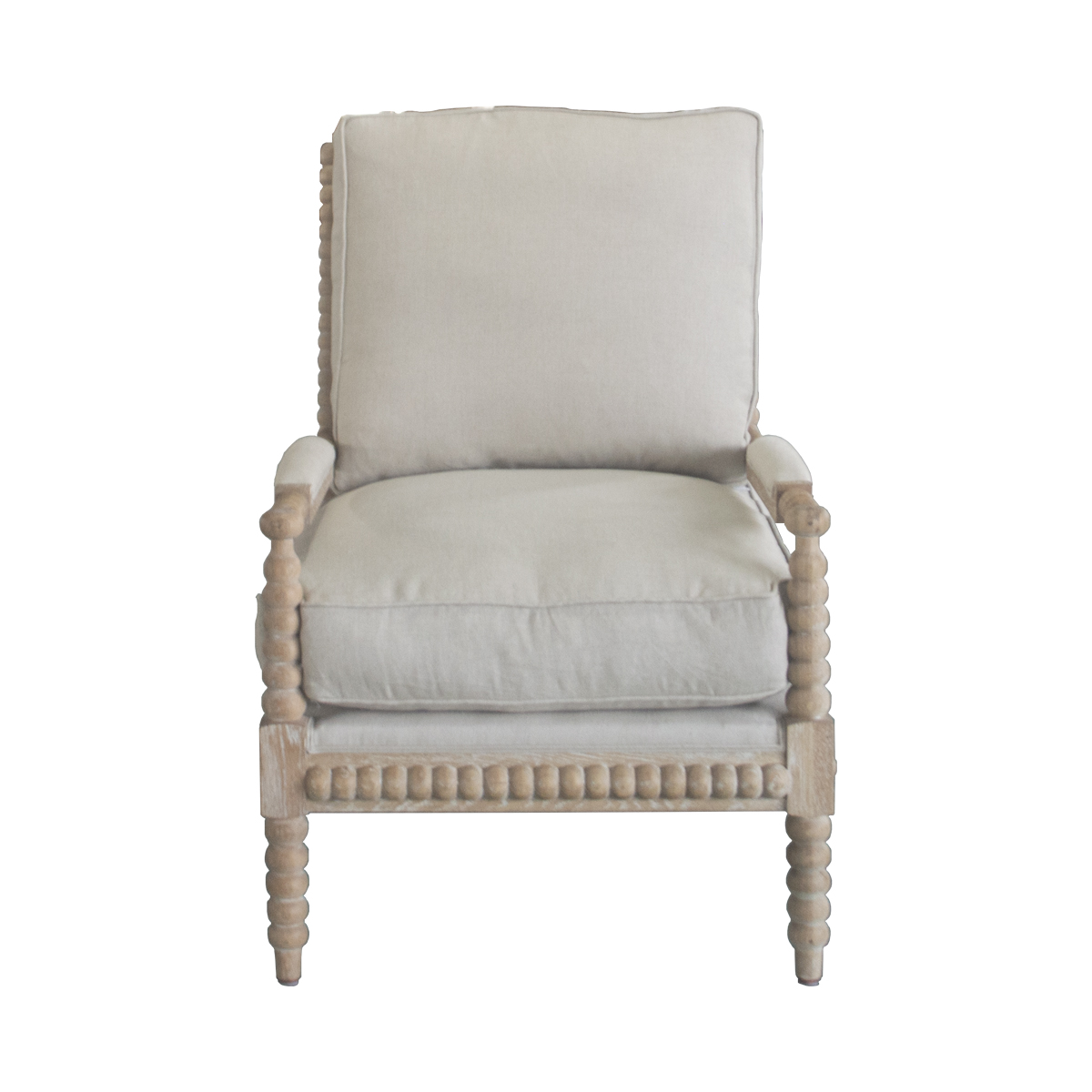 beige linen/white washed oak frame
