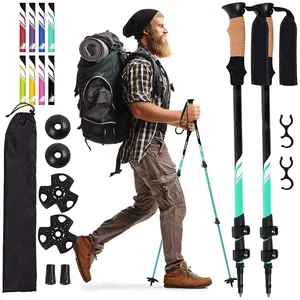 Sợi Carbon trekking cực, Trọng lượng nhẹ có thể gập lại sốc hấp thụ đi bộ đường dài, đi bộ cực với tự nhiên Cork Grips