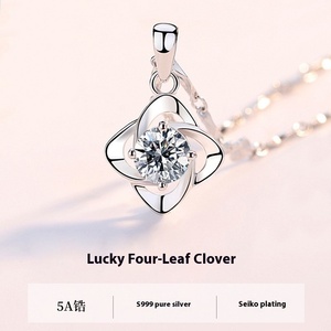 999 collier en argent pur lumière luxe Simple niche trèfle à quatre feuilles pendentif forme géométrique Zircon bijoux fins pour les femmes - Product Image 4