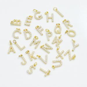 Mini pendentif lettre A-Z <span class=keywords><strong>en</strong></span> laiton incrusté de perles, 26 initiales, breloques alphabétiques pour la création de bracelets, colliers et boucles d'oreilles DIY - Product Image 3