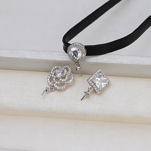 Collier en argent S925 avec motif de corde noire, accessoire de bijoux en perles DIY pour femmes, composants de bijoux vides pour collier - Product Image 1