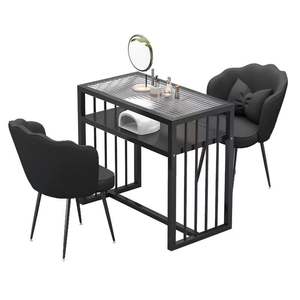 Meubles de salon de manucure de luxe de style nordique européen, table à ongles moderne de luxe, table à ongles en verre et ensemble de chaises - Product Image 1