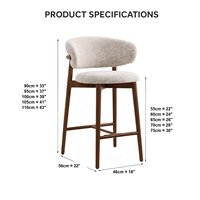 Tabourets de bar modernes en bois massif, chaises avec siège rembourré, repose-pieds, sans accoudoirs, pour îlot de cuisine, comptoir, bar, café, hôtel, restaurant, mobilier