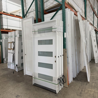 Porte intérieure de salle de bain pré-montée en bois 5 Lite, en MDF à âme pleine, apprêtée blanche, avec verre dépoli pour la maison