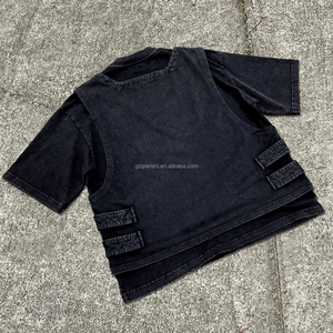 เสื้อยืดดีไซน์เนอร์สีดำคุณภาพสูง เนื้อผ้าหนา พร้อมเสื้อกล้ามทรงบ็อกซี่ ล้างสีแบบแอซิดวอช ผู้ผลิตเสื้อยืดวินเทจสไตล์ดิสเทรส - Product Image 6