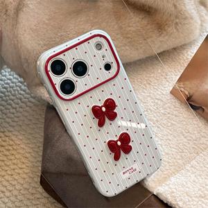 Suitable for iPhone 17 Pro Max case, premium burgundy polka dot 3D bow soft full-coverage shockproof phone case - Product Image 4
