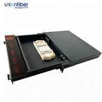 Panel Patch Fiber Optik 19 Inch 1U OEM dengan Laci Geser 96 Port MPO ODF LC MM Chassis Modular Hitam untuk Ruang Pusat Data