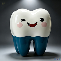 Fiberglas glimlachende tand mascotte sculptuur, groot hars cartoon tand karakter beeld voor tandartspraktijk decoratie