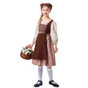 En stock : Ensemble de costumes de cosplay Médiéval Femme et Enfant, style Fille de ferme, avec <span class=keywords><strong>robe</strong></span> tablier à carreaux en polyester, Tailles S-2XL, pour fête - Product Image 2