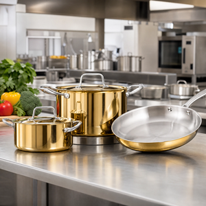 Ensemble <span class=keywords><strong>de</strong></span> batterie <span class=keywords><strong>de</strong></span> cuisine antiadhésive <span class=keywords><strong>haut</strong></span> <span class=keywords><strong>de</strong></span> <span class=keywords><strong>gamme</strong></span> dorée avec casseroles, faitouts et couvercles pour la cuisine domestique – Vente en gros - Product Image 1