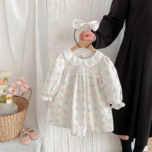 2025 otoño nuevo estilo Pastoral de manga larga <span class=keywords><strong>hermanas</strong></span> traje dulce cuello de muñeca vestidos florales con volantes con encaje para niñas de 2 a 7 años - Product Image 2