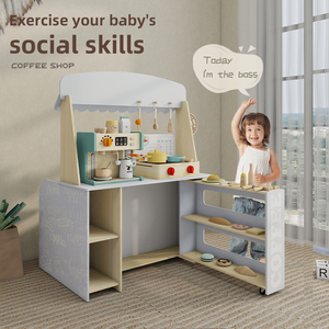 Cafetería de Juguete de <span class=keywords><strong>Madera</strong></span> COMMIKI para Niños Dos en Uno Puesto de <span class=keywords><strong>Cocina</strong></span> para Juego de Rol Desarrollo de Habilidades Sociales y Juego Imaginativo - Product Image 2