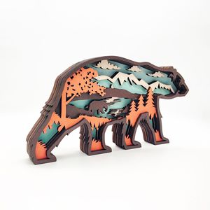 Uionen Oso de Madera Tallado Multicapa con Diseño Hueco, Adorno Artesanal Coleccionable de Animal para el Hogar, Escritorio o Mesa - Product Image 6