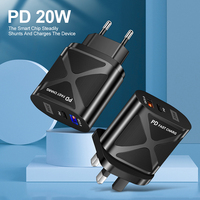 Nouvel adaptateur mural de voyage à double port Type-C PD 3.0 20W à charge rapide QC3.0 OTP avec prises AU US EU UK