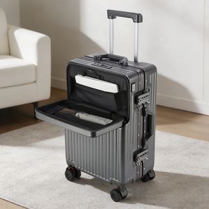 <span class=keywords><strong>Valise</strong></span> cabine à texture PC avec cadre en aluminium, ouverture frontale, serrure TSA, roues silencieuses pour <span class=keywords><strong>avion</strong></span>, approuvée par les compagnies aériennes - Product Image 5