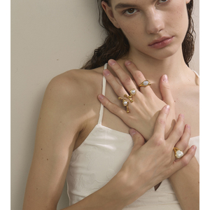 Jinyou 3269 cá nhân thép không gỉ xu hướng ngón tay trang sức <span class=keywords><strong>2025</strong></span> phong cách thiết kế độc đáo ngọc trai hình học điều chỉnh vòng - Product Image 5