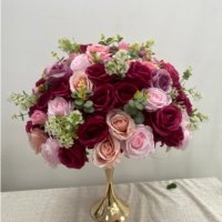 Centerpiece Meja Mawar Buatan Mewah Pink Ungu 80cm/50cm, Rangkaian Bunga Elegan untuk Dekorasi Pernikahan, Pesta & Acara