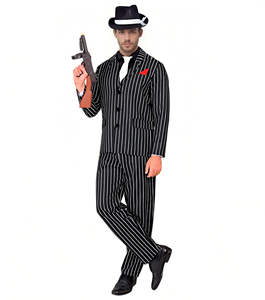 वयस्क पुरुष गैंगस्टर फैंसी पिनस्ट्रिप कपड़े के लिए काले और सफेद धारीदार प्रदर्शन सूट - Product Image 3