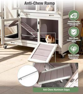 Cages à cochons d'Inde à deux niveaux, pour intérieur et extérieur, avec niche pour lapins, anti-rongeurs, ventilées, rampe, porte pliable, toit résistant aux intempéries, verrouillable - Product Image 4
