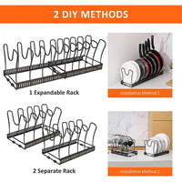 Organisateur de casseroles multifonctionnel Support extensible pour couvercle de casseroles avec 10 compartiments réglables pour armoire de cuisine