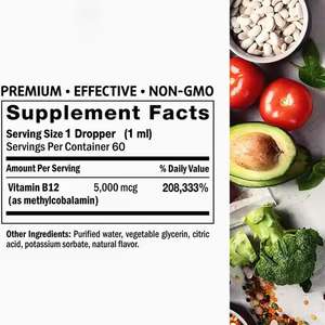 Gotas de <span class=keywords><strong>Vitamina</strong></span> <span class=keywords><strong>B12</strong></span> Liposomal Vegana OEM ODM, <span class=keywords><strong>5000</strong></span> <span class=keywords><strong>MCG</strong></span> Metilcobalamina para Adultos, 60 ml, Líquido <span class=keywords><strong>Sublingual</strong></span>, Potenciador del Estado de Ánimo y la Energía - Product Image 3