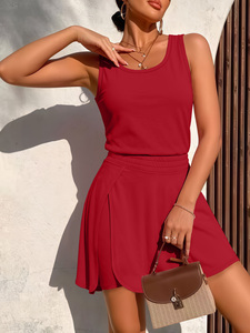 Ensemble d'été 2 pièces pour <span class=keywords><strong>femme</strong></span> : débardeur sans manches et jupe-<span class=keywords><strong>short</strong></span> athlétique taille haute - Product Image 5