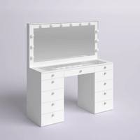 Table de toilette multifonctionnelle en bois avec miroir Miroir éclairé 13 tiroirs Plateau en verre blanc Écologique Moderne