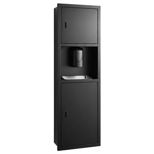 Dispenser di Carta Igienica Incassato in Acciaio Inox con Sportello Bloccabile e Cestino Rifiuti Nero Opaco per Arredo Bagni di Centri Commerciali - Product Image 3