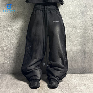 <span class=keywords><strong>Pantalon</strong></span> de Jogging Personnalisé 100% Coton Lourd Style Vintage Délavé à l'Acide, Effet Usé, Ourlet Brut, Coupe Oversize Empilée Ample avec <span class=keywords><strong>Strass</strong></span> - Product Image 1