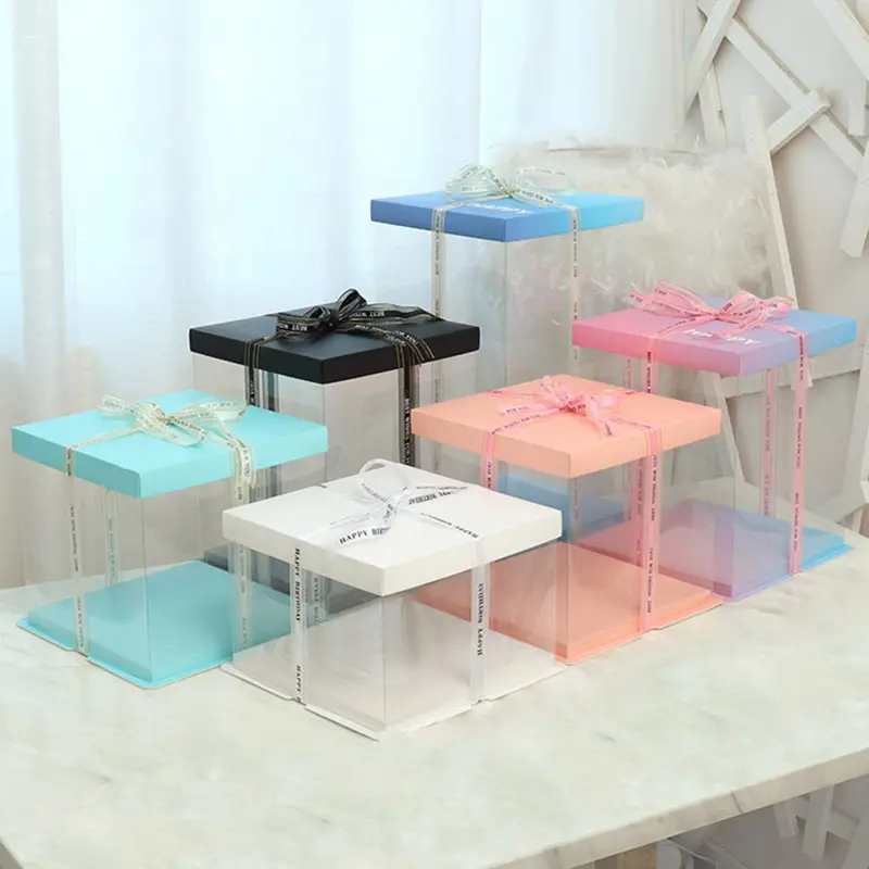 Kuchen transparent transparent hoch Hochzeit Kunststoff Box benutzer definierte Großhandel Luxus Geburtstag für Pop-Gast anpassbare Kuchen Boxen