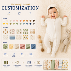 Combinaison bébé à fermeture éclair, 100% coton bio, douce, respirante, manches longues, couleur unie, prix de gros - Product Image 5