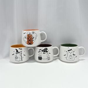 Good Price New Eco-friendly Food Safe Dishwasher & Microwave Safe Cartoon Pattern White Frosted <b>Ceramic</b> <b>Mugs</b> - Product Image 2