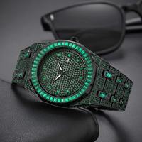 Montre à quartz pour homme, tendance, avec un diamant ovale vert, un ensemble de diamants mélangés, best-seller