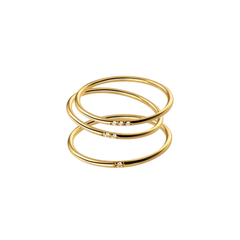 Perhiasan minimalis 925 perak murni satu dua tiga zirkon cincin berlapis emas tipis untuk wanita perhiasan mode cincin
