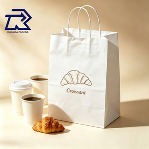 Sac d'emballage personnalisé pour boulangerie, sac fourre-tout pour croissants à emporter avec poignée, joli emballage pour pâtisserie, pain, sacs en papier <span class=keywords><strong>kraft</strong></span> pour courses alimentaires - Product Image 6