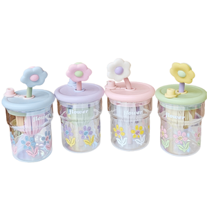 Tazza di vetro ad alta borosilicato resistente alle alte Temperature piccola ragazza di fiori <span class=keywords><strong>acqua</strong></span> <span class=keywords><strong>e</strong></span> filtro per tè ufficio tazza di paglia di tè all'ingrosso - Product Image 1