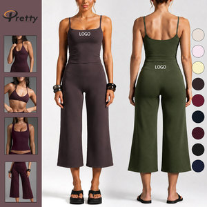 Conjunto de Top de Yoga de Tirantes Cruzados para Mujer con Logotipo Personalizado, de Secado Rápido para Correr y Fitness, y Leggings de Cintura Alta con Efecto Levanta Glúteos - Product Image 1