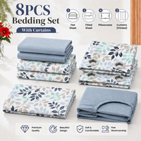 Ensemble de literie personnalisé 8 pièces avec rideaux assortis, 100% microfibre de qualité supérieure, ensemble de draps plats pour lit king size pour chambre à coucher