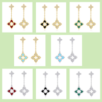Boucles d'oreilles pendantes en argent sterling 925 plaqué or 18 carats, motif trèfle à quatre feuilles porte-bonheur, classiques et luxueuses, pour femmes, mariage, fête, anniversaire