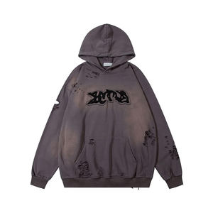 Wholesale 100% Cotton High Quality Unisex Acid <b>Washed</b> Sun Fade Winter Custom Embroidered Oversized Hoodies Brand Logo Waterproof - Product Image 3