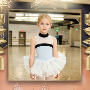 Maillot de Ballet de Algodón con Logotipo Personalizado para Niñas, Cuello Alto Azul, Falda de Organza con Malla, Ropa de Baile Elegante, Cintura Elástica, Largo - Product Image 3