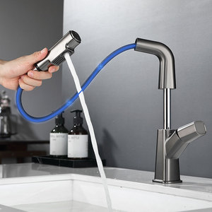 Kitchen Pull Out Faucet Single Handle Deck Mounted 360 Degree Rotate Contemporary Style Ceramic Valve Core For Kitchen Sink - Product Image 1
