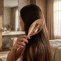 Brosse démêlante de luxe OEM personnalisée avec logo, en poils de sanglier électroplaqués et nylon mélangé, pour massage du cuir chevelu, antistatique et coussinée, pour femmes