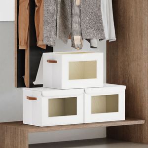 Set of 3 Modern Rectangular Wardrobe Storage <b>Bins</b> with Lid Dual Handles Clear Window Clothes Organizer Boxes for <b>Bedroom</b> Home - Product Image 3