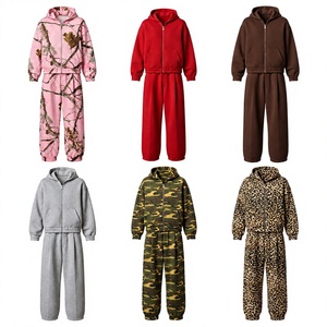 Unisex Eco-Friendly Winter Leopard Print Hooded Zip-Up Tracksuit Set with Long Sleeves and Pants Casual Outfit - Product Image 4
