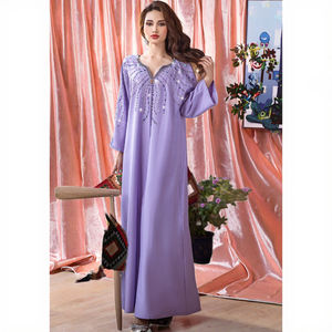 Ba5149 New Berry <b>Purple</b> <b>Women's</b> Abaya Heavy Industry Hand-Sewn Rhinestone <b>Dress</b> Made Polyester <b>for</b> Spring Arabian Robe Foreign - Product Image 3