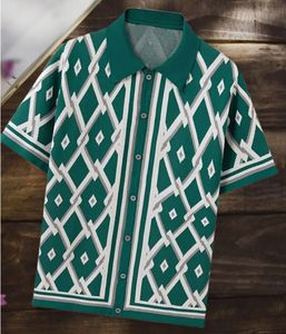 Polo de Punto con Patrón de Diamantes para Hombre, Estilo Europeo y Americano, Nuevo Cárdigan de Manga Corta de Punto Jacquard para Verano, Camisetas para Hombre - Product Image 4