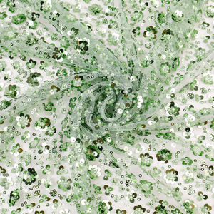 قماش دانتيل أفريقي فاخر مطرز بالخرز الأخضر والترتر على شبكة مطاطية للملابس والفساتين - Product Image 4