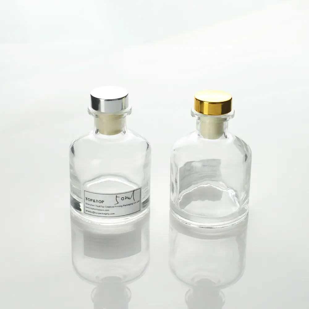 Personalización de muestra 100mL 120ml 150ml 200ml forma de cilindro frasco transparente para difusor ambientador difusor botella de vidrio